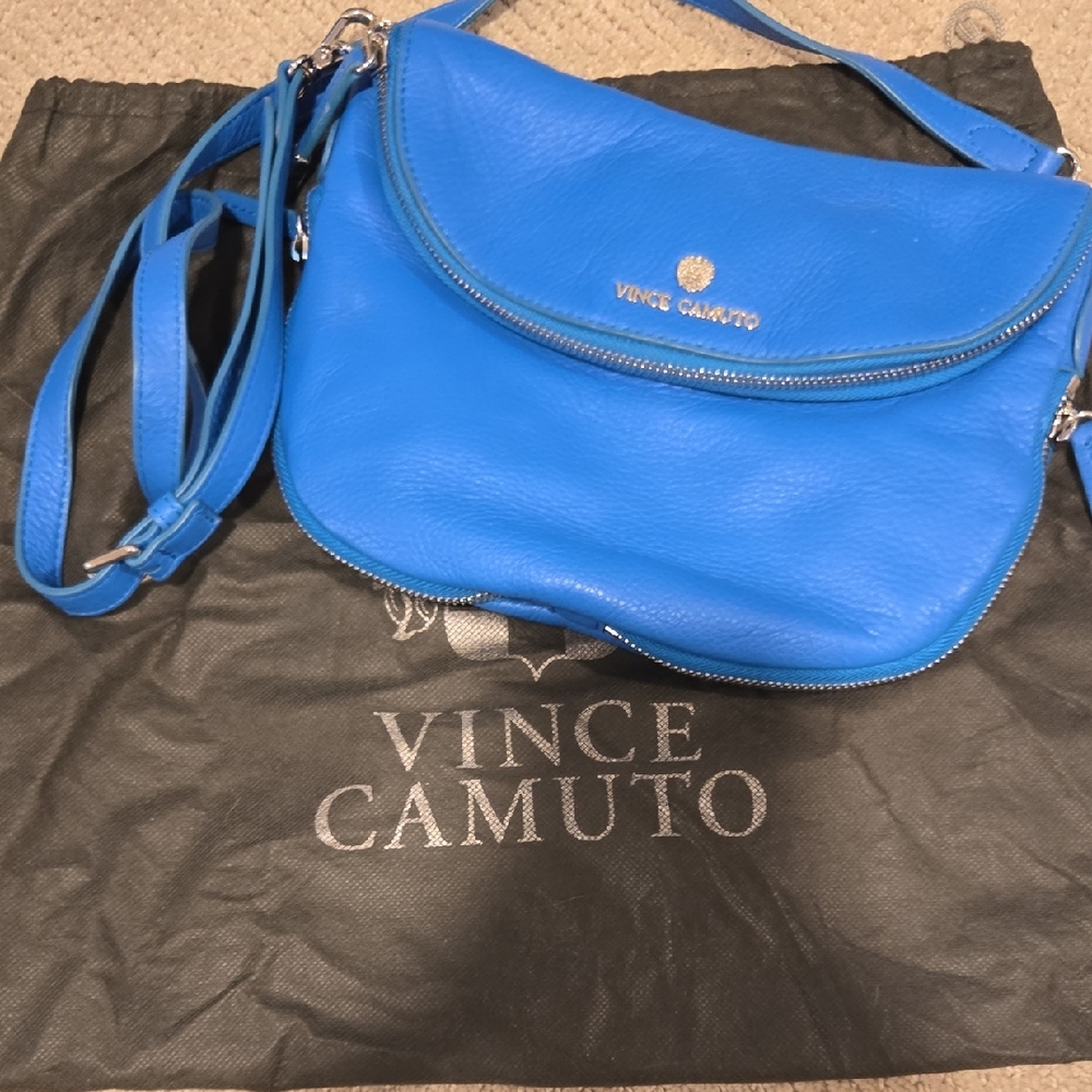 Vince Camuto Cobalt Blue Crossbody Bag with Curved Flap